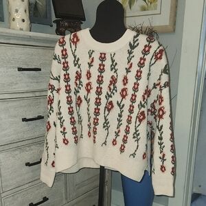Sincerely Jules Cream and Red Floral Sweater